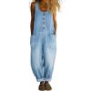 image:imagechouyatou Womens Suspender Strap Loose Denim Bib Overalls Y2k Baggy Distressed Jeans Wide Leg Jumpsuit PantsLight Blue