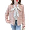 image:imagechouyatou Womens Tweed Blazer Jacket Cropped Open Front Collarless Business Casual Plaid Dressy OutfitPink