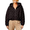 image:imagechouyatou Womens Winter Checkered Faux Fur Coat Fuzzy Fleece Plaid Hooded Zip Up Winter Warm Sherpa JacketBlack