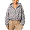 image:imagechouyatou Womens Winter Checkered Faux Fur Coat Fuzzy Fleece Plaid Hooded Zip Up Winter Warm Sherpa JacketGrey