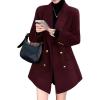 image:imagechouyatou Womens Winter Wool Trench Coat Blazer Jacket Notched Collar Dressy Mid Long Peacoat OuterwearRed