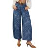 image:imagechouyatou Womens Y2K Baggy Barrel Jeans Floral Print Wide Leg Denim Ankle Pants Boyfriend High Waisted JeansBlue