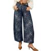 image:imagechouyatou Womens Y2K Baggy Barrel Jeans Floral Print Wide Leg Denim Ankle Pants Boyfriend High Waisted JeansDark Blue