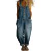 image:imagechouyatou Womens Y2K Denim Bib Overall Pants Button Front Wide Leg Jean Jumpsuits Vintage Loose RomperBlue