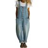 image:imagechouyatou Womens Y2K Denim Bib Overall Pants Button Front Wide Leg Jean Jumpsuits Vintage Loose RomperLight Blue