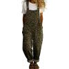 image:imagechouyatou Womens Y2K Leopard Print Denim Bib Overall Pants Wide Leg Cheetah Jeans Jumpsuits Loose RomperGreen