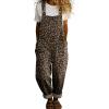image:imagechouyatou Womens Y2K Leopard Print Denim Bib Overall Pants Wide Leg Cheetah Jeans Jumpsuits Loose RomperKhaki