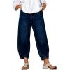 image:imagechouyatou Womens Y2k Baggy Distressed Wide Leg Capri Jeans Boho Tulip Hem Jeans High Waisted Cropped Denim PantsDark Blue