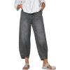 image:imagechouyatou Womens Y2k Baggy Distressed Wide Leg Capri Jeans Boho Tulip Hem Jeans High Waisted Cropped Denim PantsGray