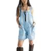 image:imagechouyatou Womens Y2k Button Front Denim Bib Overalls Suspender Strap Wide Leg Loose Romper Jumpsuit Overall ShortsLight Blue