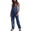 image:imagechouyatou Womens Y2k Floral Print Denim Bib Overalls Vintage Distressed Jumpsuit Wide Leg Jean Overall PantsBlue