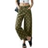 image:imagechouyatou Womens Y2k Floral Printed Wide Leg Jeans Boho Distressed Cropped Jeans High Waisted Baggy Denim PantsArmy Green