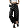 image:imagechouyatou Womens Y2k Floral Printed Wide Leg Jeans Boho Distressed Cropped Jeans High Waisted Baggy Denim PantsBlack
