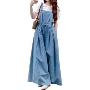image:imagechouyatou Womens Baggy Adjustable Strap Denim Bib Overall Jeans Boyfriend Wide Leg Drawstring Denim Pant JumpsuitsBlue