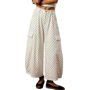 image:imagechouyatou Womens Baggy Wide Leg Jeans Polka Dot Printed Denim Palazzo Pants Crop Y2K Boyfriend JeansWhite