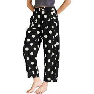 image:imagechouyatou Womens Boho Polka Dot Floral Wide Leg Jeans Y2k Baggy Barrel Jeans High Waisted Denim Palazzo PantsBlack