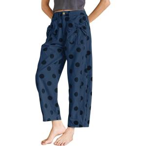 image:imagechouyatou Womens Boho Polka Dot Floral Wide Leg Jeans Y2k Baggy Barrel Jeans High Waisted Denim Palazzo PantsDark Blue