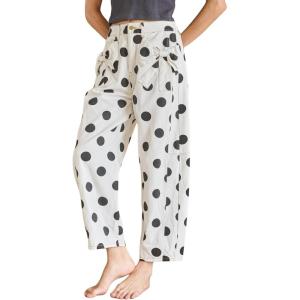image:imagechouyatou Womens Boho Polka Dot Floral Wide Leg Jeans Y2k Baggy Barrel Jeans High Waisted Denim Palazzo PantsWhite