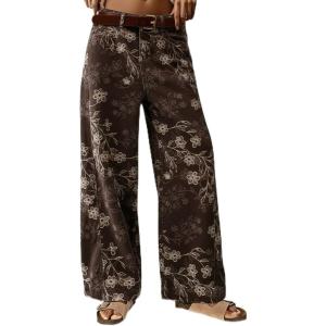 image:imagechouyatou Womens Casual Floral Printed Jeans Baggy Y2K Wide Leg Jeans Boyfriend Denim Ankle PantsCoffee