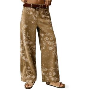 image:imagechouyatou Womens Casual Floral Printed Jeans Baggy Y2K Wide Leg Jeans Boyfriend Denim Ankle PantsKhaki