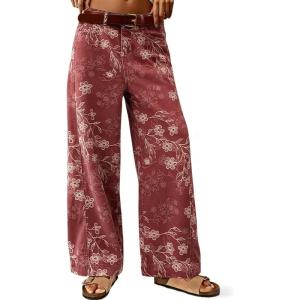 image:imagechouyatou Womens Casual Floral Printed Jeans Baggy Y2K Wide Leg Jeans Boyfriend Denim Ankle PantsRed