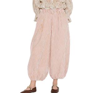 image:imagechouyatou Womens Casual Striped Cotton Capri Pants Wide Leg Elastic Waist Palazzo Harem PantsOrange Pink