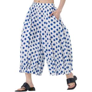 image:imagechouyatou Womens Retro Polka Dot Wide Leg Capri Pants Plaid Print Baggy Loose Fit Culottes Cropped Pants with PocketsDot Blue