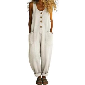 image:imagechouyatou Womens Suspender Strap Loose Denim Bib Overalls Y2k Baggy Distressed Jeans Wide Leg Jumpsuit PantsBeige White