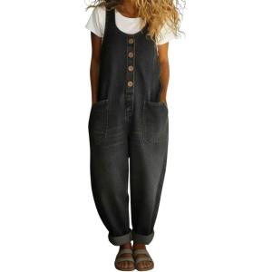 image:imagechouyatou Womens Suspender Strap Loose Denim Bib Overalls Y2k Baggy Distressed Jeans Wide Leg Jumpsuit PantsBlack