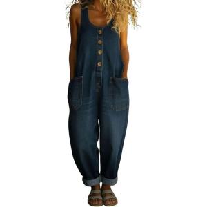image:imagechouyatou Womens Suspender Strap Loose Denim Bib Overalls Y2k Baggy Distressed Jeans Wide Leg Jumpsuit PantsDark Blue