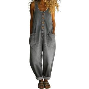 image:imagechouyatou Womens Suspender Strap Loose Denim Bib Overalls Y2k Baggy Distressed Jeans Wide Leg Jumpsuit PantsGray