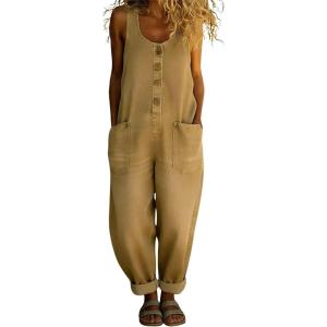 image:imagechouyatou Womens Suspender Strap Loose Denim Bib Overalls Y2k Baggy Distressed Jeans Wide Leg Jumpsuit PantsKhaki