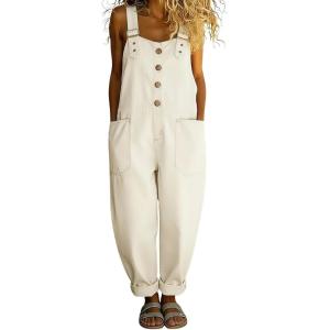 image:imagechouyatou Womens Y2K Denim Bib Overall Pants Button Front Wide Leg Jean Jumpsuits Vintage Loose RomperWhite