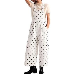 image:imagechouyatou Womens Y2K Polka Dot Denim Bib Overalls Distressed Wide Leg Boyfriend Baggy Jeans JumpsuitsWhite Black