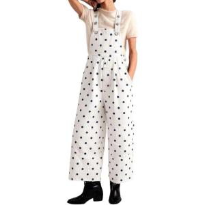 image:imagechouyatou Womens Y2K Polka Dot Denim Bib Overalls Distressed Wide Leg Boyfriend Baggy Jeans JumpsuitsWhite Blue