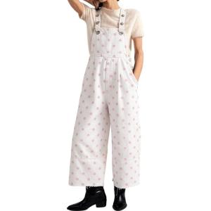 image:imagechouyatou Womens Y2K Polka Dot Denim Bib Overalls Distressed Wide Leg Boyfriend Baggy Jeans JumpsuitsWhite Pink