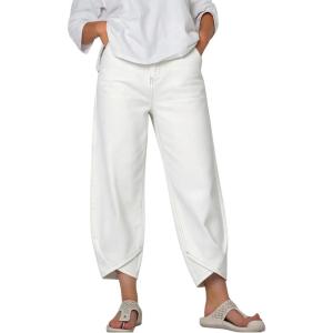 image:imagechouyatou Womens Y2k Baggy Distressed Wide Leg Capri Jeans Boho Tulip Hem Jeans High Waisted Cropped Denim PantsWhite