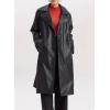 image:imagechouyatou Womens Casual Double Breasted Faux Leather Coat Boyfriend Notch Lapel Long Trench CoatBlack