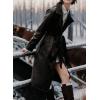 image:imagechouyatou Womens Casual Double Breasted Faux Leather Coat Boyfriend Notch Lapel Long Trench CoatBlack