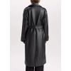 image:imagechouyatou Womens Casual Double Breasted Faux Leather Coat Boyfriend Notch Lapel Long Trench CoatBlack