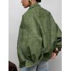 image:imagechouyatou Womens Distressed Faux Leather Bomber Jacket Zip Up Motorcycle Boyfriend Leather JacketGreen