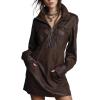 image:imagechouyatou Women Long Sleeve Faux Leather Dress Casual Polo Collared Party Night Out Tunic Winter Fall DressBrown