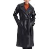 image:imagechouyatou Womens Casual Double Breasted Faux Leather Coat Boyfriend Notch Lapel Long Trench CoatBlack