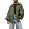image:imagechouyatou Womens Distressed Faux Leather Bomber Jacket Zip Up Motorcycle Boyfriend Leather JacketGreen