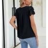 image:imagechouyatou Women Summer Ruffle Flutter Sleeve Dressy Casual Tops Round Neck Business Casual Chiffon Top BlouseBlack