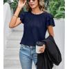 image:imagechouyatou Women Summer Ruffle Flutter Sleeve Dressy Casual Tops Round Neck Business Casual Chiffon Top BlouseNavy Blue