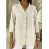 image:imagechouyatou Womens 2026 Ruffle Button Down Denim Shirt Casual V Neck 34 Sleeve Jean Tunic Blouse TopsBeige