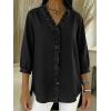 image:imagechouyatou Womens 2026 Ruffle Button Down Denim Shirt Casual V Neck 34 Sleeve Jean Tunic Blouse TopsBlack