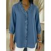 image:imagechouyatou Womens 2026 Ruffle Button Down Denim Shirt Casual V Neck 34 Sleeve Jean Tunic Blouse TopsBlue