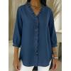 image:imagechouyatou Womens 2026 Ruffle Button Down Denim Shirt Casual V Neck 34 Sleeve Jean Tunic Blouse TopsDark Blue